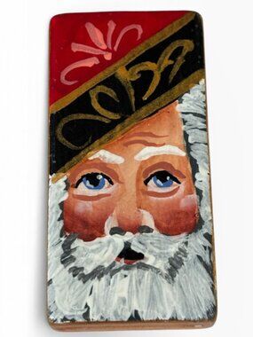 Santa Claus Brooch Pin Domino Hand-Painted Christmas Jewelry Festive Holidays